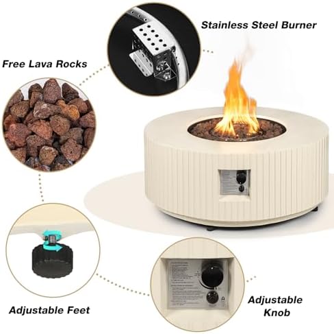 36'' Outdoor Round Propane Fire Pit Table Concrete - Image 4