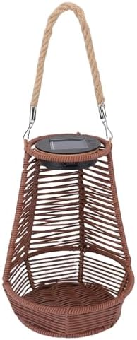 Dpofirs Hanging Rattan Lantern, Outdoor Solar Light Planter, Water Proof PC Rattan Outdoor Lantern with LED Lighting, for Garden Terrace Balcony Yard (Dark Brown) by Dpofirs