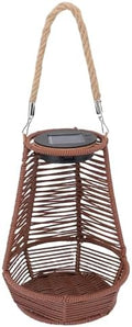 Dpofirs Hanging Rattan Lantern, Outdoor Solar Light Planter, Water Proof PC Rattan Outdoor Lantern with LED Lighting, for Garden Terrace Balcony Yard (Dark Brown) by Dpofirs