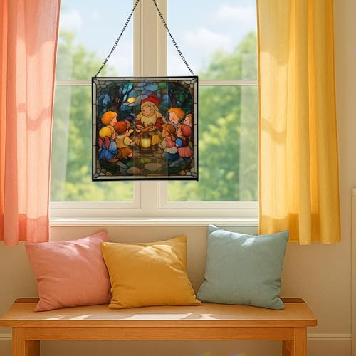 Gnome Storyteller Stained Glass Suncatcher – Square Hanging Window Panel for Home, Garden, Nursery, Halloween, Christmas, Memorial Day – Whimsical Glass Art Gift for Gnome Lovers fnnzk7 - Image 5