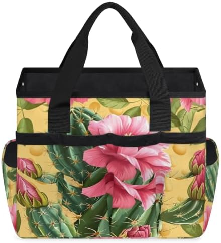 Cactus Pink Floral Garden Tool Bag with Hard Bottom and 10 Pockets - Image 2