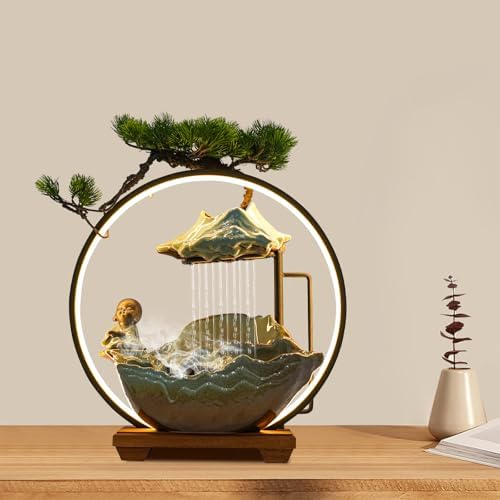 Buddha Water Fountain Indoor, Zen Monk Tabletop Water Fountain with Mist, LED Light and Backflow Incense Holder, for Home Decor, Office Decor, Yoga Meditation by Unknown