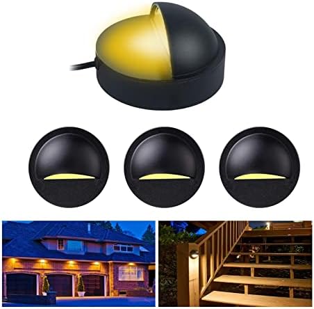 RNEHON 4-Pack 2W Low Voltage LED Deck Lights, Φ3.94inch Landscape Step Railing Fence Light, Die-cast Aluminum, IP 65 Waterproof Outdoor Stair Light Warm White for Stair,Walkway,Deck, Step,Yard (Black) by MRNEHON