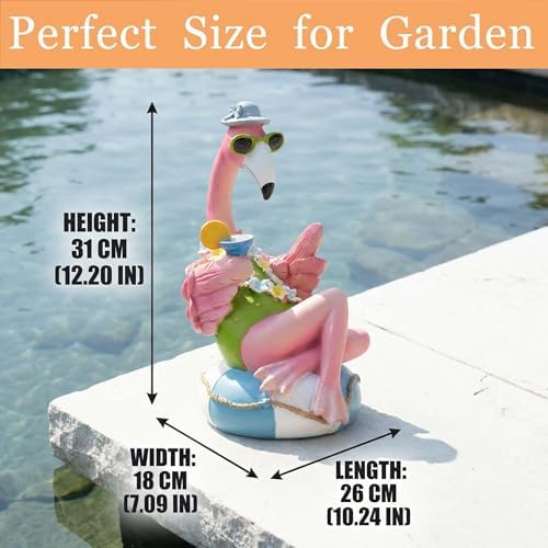 Pink Resin Flamingo Statue 12.2 Inch Tiki Figurine for Garden Patio - Image 3