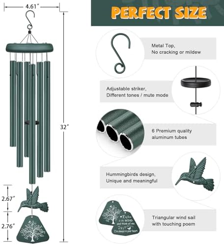 Sympathy Wind Chimes for Outside Deep Tone, Memorial Wind Chimes for Loss of Loved One Prime, Bereavement Condolence Remembrance Funeral Gifts for Grieving Friends Loss of Mother Father - Image 5