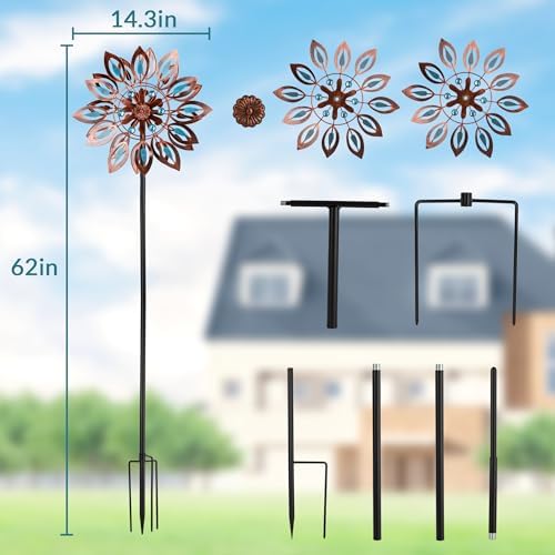 Wind Spinners for Outdoor Yard Decor, 360 Degrees Swivel Outdoor Metal Wind Spinner, 62" Wind Sculptures Garden Decor for Patio Lawn Yard - Image 2