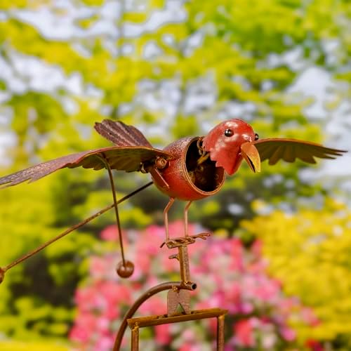 Zaer Ltd. Metal Rocking Bird Garden Stakes, 53 Inch Tall, Colorful Hand-Painted Birds, Spring Motion (Set of 6) - Image 4