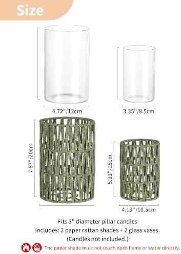 NUPTIO Rattan Hurricane Candle Holders: Set of 2 Boho Lanterns for Pillars - Image 2