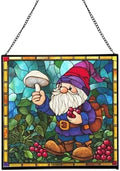 Gnome with Berry Dyes Stained Glass Suncatcher – Square Hanging Window Panel for Home, Garden, Nursery, Halloween, Christmas, Memorial Day – Whimsical Glass Art Gift for Gnome Lovers r1sbo0 by Custom