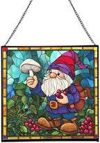 Gnome with Berry Dyes Stained Glass Suncatcher – Square Hanging Window Panel for Home, Garden, Nursery, Halloween, Christmas, Memorial Day – Whimsical Glass Art Gift for Gnome Lovers r1sbo0 by Custom