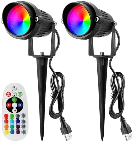 Christmas Outdoor Spotlight 120V LED Spot Lights Outdoor RGB 12W Color Changing Landscape Lights with Remote Control Waterproof Spot Lights Outdoor for Yard Path Garden Decorative (2Pack) by TopLandscapeLightsSupplier