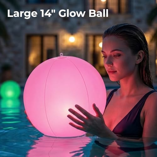 HAPIKAY Solar Floating Pool Lights, 2 Pack, 14-Inch Auto Color-Changing LED Light Balls, Waterproof Inflatable Solar Pool Light, Patio, Backyard Pond Event Wedding Decor - Image 6
