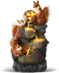 Grepatio Outdoor 4-Tiers Cascading Water Fountain, Waterfall Fountain with 4 LED Lights, Outdoor Fountains and Waterfalls for Garden or Patio, Yard, Deck, Decor with 3 Squirrel Look by Takesyoutohaveawonderfullife