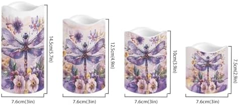 Purple Dragonfly Flameless Candle with Remote Control Electric LED Pillar Candle Timer Color Changing Long Lasting Pack of 4 Battery Candles - Image 2