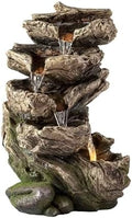 Alpine Corporation WIN1180 11" Indoor Tabletop Waterfall Fountain with LED Lights, 5 Tier Rainforest Garden Fountain, Brown by Unknown