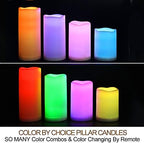 Set of 4 Multicolor LED Pillar Candles Outdoor IP64 Waterproof 3x4 3x5 3x6 3x7 - Color Changing Pillar Candles Battery Powered - Unscented LED Candles Assorted Colors with Timer and Remote - Image 4