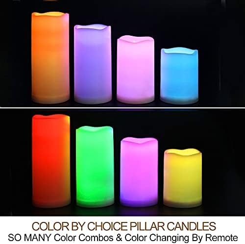 Set of 4 Multicolor LED Pillar Candles Outdoor IP64 Waterproof 3x4 3x5 3x6 3x7 - Color Changing Pillar Candles Battery Powered - Unscented LED Candles Assorted Colors with Timer and Remote - Image 4