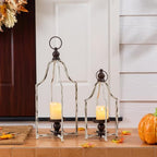 Glitzhome Set of 2 Modern Farmhouse Outdoor Lantern Decor- Metal Candle Lanterns for Christmas- Decorative Lanterns for Living Room,Home,Indoor, Outdoor,Table,Fireplace Mantle Decor White Small&Large - Image 5