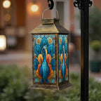 Solar Lantern Colorful Peacock Stained Glass Outdoor Waterproof Garden Hanging Lantern Solar Powered Lighting Outside Solar Light for Patio Yard Camping, Gifts for Women Mom - Image 6