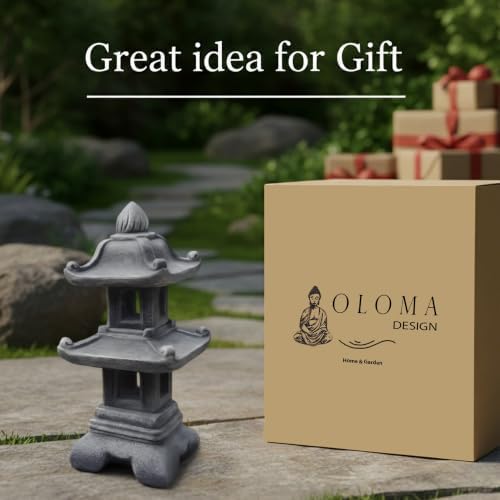 OLOMA Japanese Two Levels Concrete Garden Lantern Cement Pagoda Handcrafted Statue Outdoor Asian Zen Decor Stone Weather Proof Ornament Meditation Space Accent - Image 7