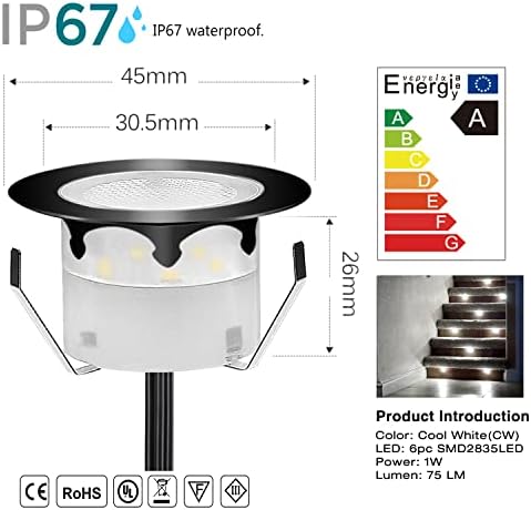 Deck Lights Outdoor Waterproof Low Voltage Lighting Kit Stainless Steel 1W Outdoor Yard Garden Decoration Lamps Landscape Pathway Patio Step Stairs Black Border(20pcs,Cool White) - Image 2
