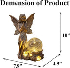 Solar Fairy Outdoor Statues with LED Crackle Glass Ball Garden Decor, Resin Fairy Sculpture & Statue for Patio, Yard, Lawn Decoration, Copper Bronze Angel Statues with Solar Flower Lights Accessories - Image 4