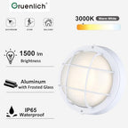 GRUENLICH LED Bulkhead Light, 8" Round Aluminum, 3000K, White, 2 Pack - Image 2