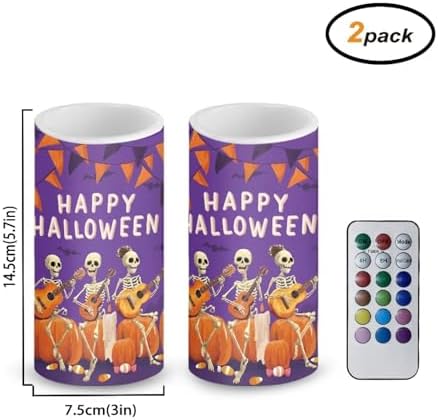 Happy Halloween Flameless Candles Battery Operated Candles with Timer Remote Skeleton LED Real Wax Pillar Lights for Trick or Treat Party Dining Table Banquet Decor Battery Tealights - Image 2