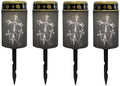 Poceacles Solar Powered Outdoor Lights Cemetery Solar Memorial Lights Outdoor Waterproof Landscape Candles for Yard Patio Lawn Home Decor, Cross Print Black, Set of 4 by Poceacles