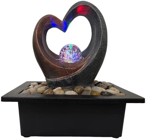 Indoor Tabletop Water Fountain, Zen Meditation Waterfall Fountain with ON/Off Switch, Heart Shape Decoration with LED Light for Home Office Relaxation Decor by JOINDATAT