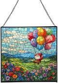 Balloon Flight Gnome Stained Glass Suncatcher – Square Hanging Window Panel for Home or Greenhouse – Whimsical Glass Art Gift for Garden Lovers, Christmas, Halloween, Father Days WsxVJP by Custom