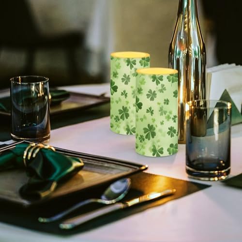 Shamrocks Flameless Candles with Remote and Timers Flickering Battery Operated Candles St Patrick's Day Flameless LED Pillar Lights for Indoor and Outdoor Party Decoration - Image 3