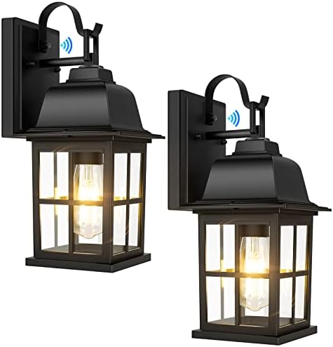 2-Pack Dusk to Dawn Outdoor Wall Lights, Exterior Light Fixtures with Photocell, 100% Anti-Rust Aluminium Outside Black Wall Lanterns, Waterproof Outdoor Wall Sconces for Porch Patio House Garage by TOBUSA