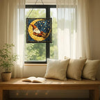 Crescent Moon Gnome Stained Glass Suncatcher – Square Hanging Window Panel for Home or Greenhouse – Whimsical Glass Art Gift for Garden Lovers, Christmas, Halloween, Father Days OF6pkY - Image 7