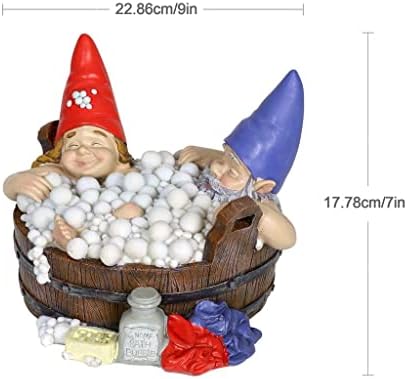 Cafele Solar Good Times Bubble Bath Gnomes, Funny Garden Gnome Couple in Bathtub LED Solar Statue Figurine for Outdoor Lawn Patio Yard Landscape Christmas Decorations, Multicolor - Image 3