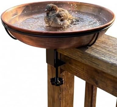 Deck Mounted Bird Bath with Adjustable Clamp, Removable Metal Bowl by OUISJYER