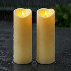 Raycare Large Outdoor Flameless Candles with Remote & Timer, Waterproof Battery Operated LED Pillar Candles, Dark Ivory, 4"x12", Set of 2 by Raycare