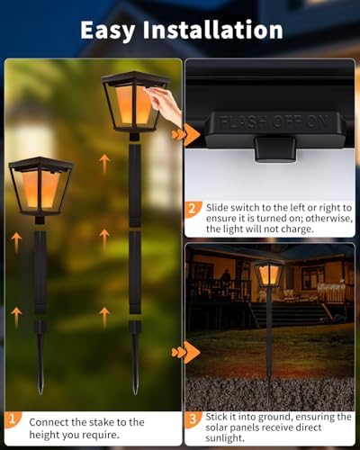 BRIMAX 6 Pack Flickering Flame Solar Pathway Light Outdoor,Dynamic & Steady - Image 6
