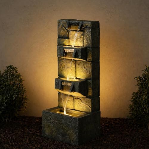 Bumilgar 32.28" H 4-Tier Indoor/Outdoor Modern Water Fountain with Led Lights and Pump, Outdoor Freestanding Cascading Waterfall - Suitable for Garden, Patio, Porch, Yard and Outdoor Decor by Bumilgar