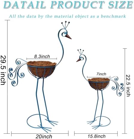 COOZZYHOUR Metal Peacock Planter with Fiber Basket -Garden Bird Planters for Outdoor Indoor Lawn,Yard,Porch,Patio, Garden Decorations（Set of 2） - Image 4