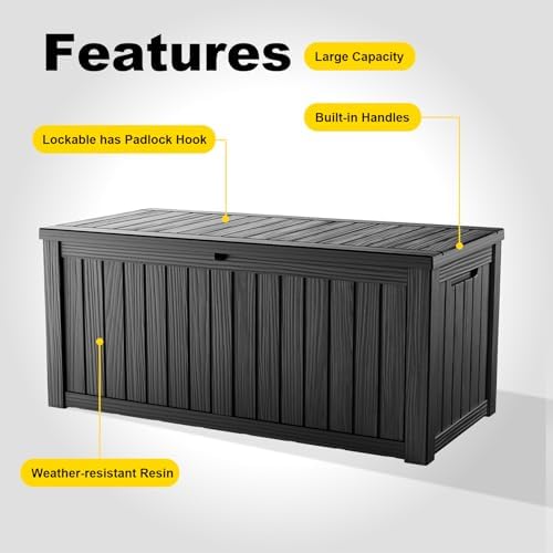150 Gallon Waterproof Outdoor Storage Box, UV Resistant Resin Deck Box with Hydraulic Rod for Reinforced Stability, Perfect for Patio, Garden, and Pool, Striped Black - Image 6