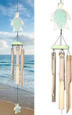 Rustic Sea Turtle Bamboo and Wood Windchimes – Outdoor Wind Chime – Distressed Finish – Whitewash & Teal Blue – Natural Beautiful Relaxing Sound by TopBrass