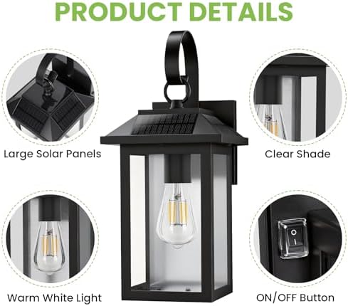 Solar Wall Lights Outdoor, Exterior Lighting Fixtures Solar Powered, 1 Pack - Image 5