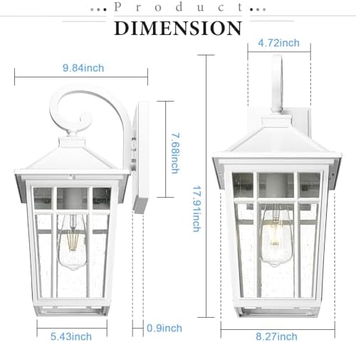 Darkaway Large Outdoor Wall Lights for House, 18inch Exterior Lighting Fixtures 2pcs Wall Mount Outdoor Porch Lights White Outdoor Sconce Lights with Seeded Glass for Hallway Garage - Image 2