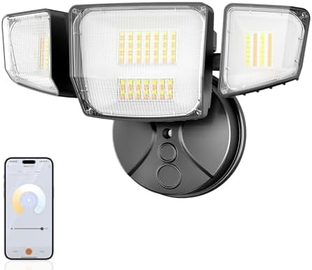 Onforu 65W Smart LED Flood Lights Outdoor, 6500LM Brightness Adjustable, APP Control Tunable 2700K-6500K, WiFi Alexa Security Lights with Timer & 4 Lighting Head, Exterior Floodlight for Yard Garage by Onforu