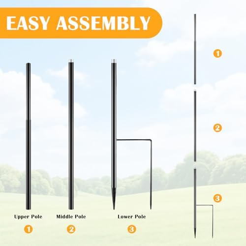 LEIFIDE Black 72" h Replacement Pole for Large Wind Spinner, Windmill Replacement Parts, Three-Part Composition, 22mm Thicker Tube, Easy Assembly for Large Metal Wind Spinner (2 Prongs Base) - Image 4