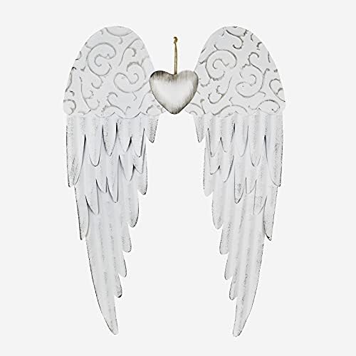 Aecipl Metal Angel Wings Plaques with Heart - Decorative Angel Wing Sculptures Hanging Wall Art Antique Decor for Home Bedroom (White-L) by WonderfulDecorationforGardenPatioHome