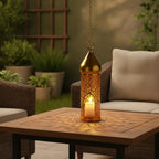 Hang or Display Moroccan-Style Metal Lantern with Gold Finish for Ambient Candle Lighting - Image 2