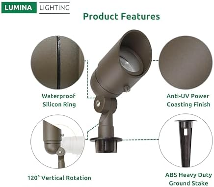 Lumina Lighting® 4W Landscape Lighting 12V Landscape Lights Low Voltage Landscape Spotlights Warm White Waterproof Outdoor Replaceable LED Bulb for Garden, Lawn, Porch, Patio and Yard (Bronze, 2-Pack) - Image 4