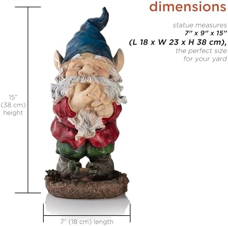 Alpine Corporation 15" Tall Outdoor Garden Gnome Smiling Yard Statue Decoration, Multicolor - Image 3